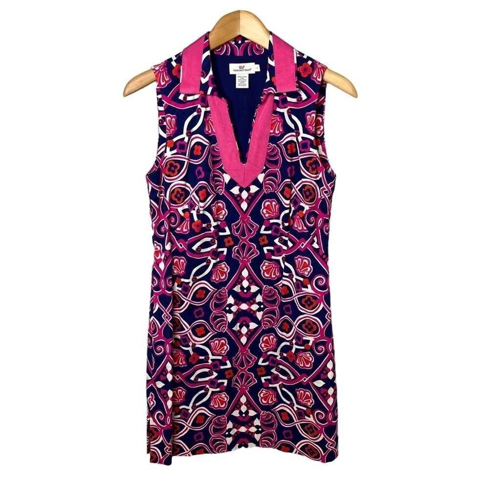 Vineyard Vines Shell Scarf Print Sheath Tunic Dress Blue Pink Size 4 Sleeveless